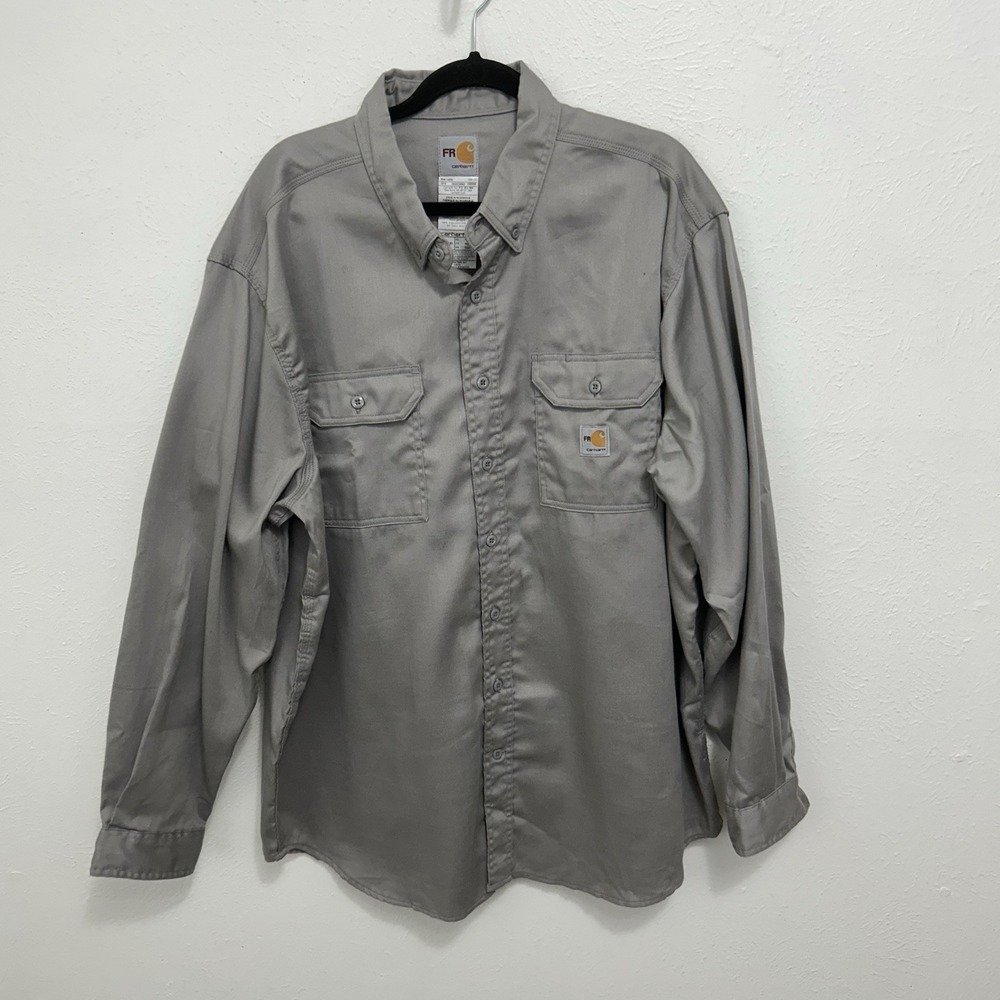 Carhartt FR Shirt Mens 2XL Gray Flame Resistant Workwear Button Up CAT 2 FRS003